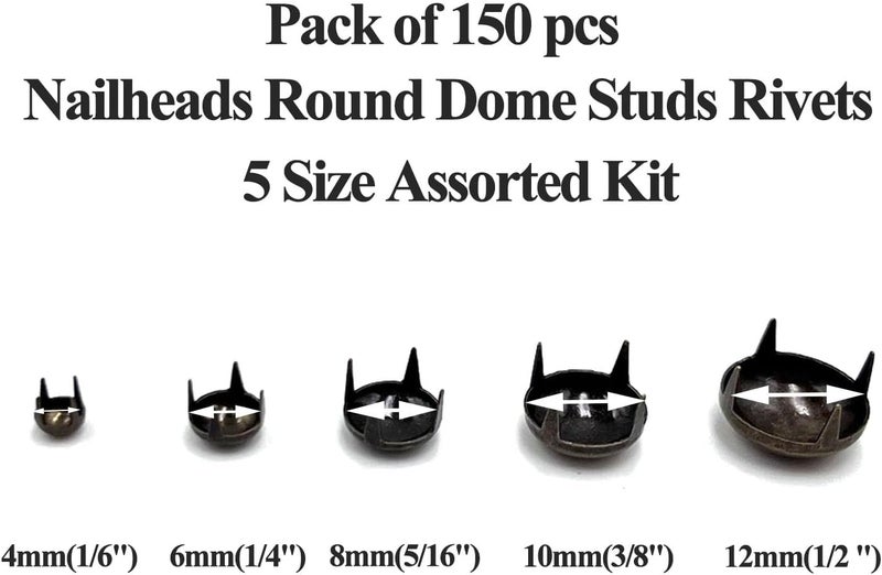 honigo 150pcs Nailheads Round Dome Studs Rivets Bronze Metal Solid Brass 4/6/8/10/12mm 4 Prongs Spikes Spots for Leather Craft Clothes Belt Bag Shoes Decorations Totes DIY Craft - Image 3